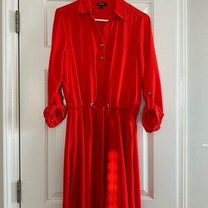 XOXO Bright Red Long Sleeve Drawstring Shirt Dress